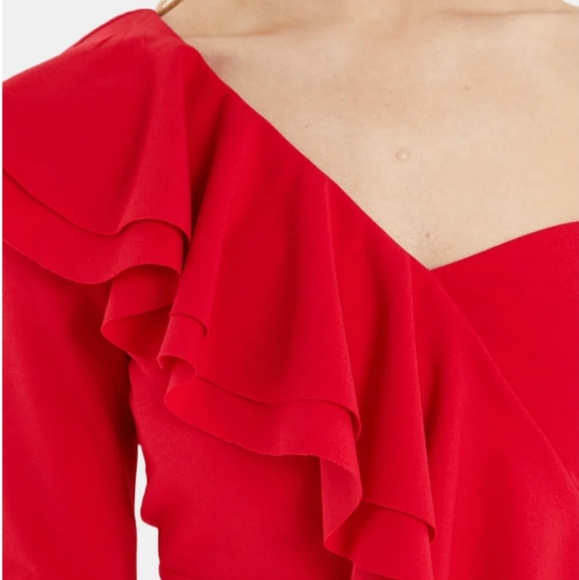 Quizz Red One Shoulder Scuba Dress - Picture 7 of 8